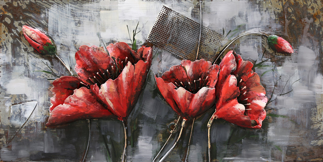 Metall-Bild mit 3D-Effekt: Rote Blumen