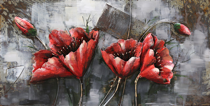 Metall-Bild mit 3D-Effekt: Rote Blumen