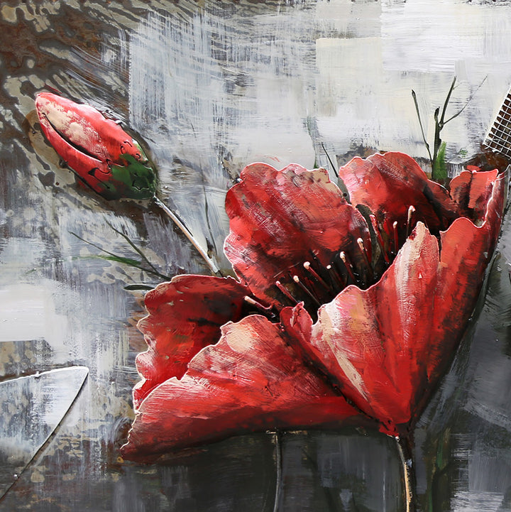 Metall-Bild mit 3D-Effekt: Rote Blumen