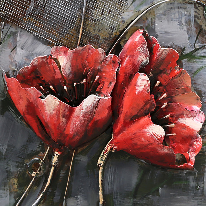 Metall-Bild mit 3D-Effekt: Rote Blumen