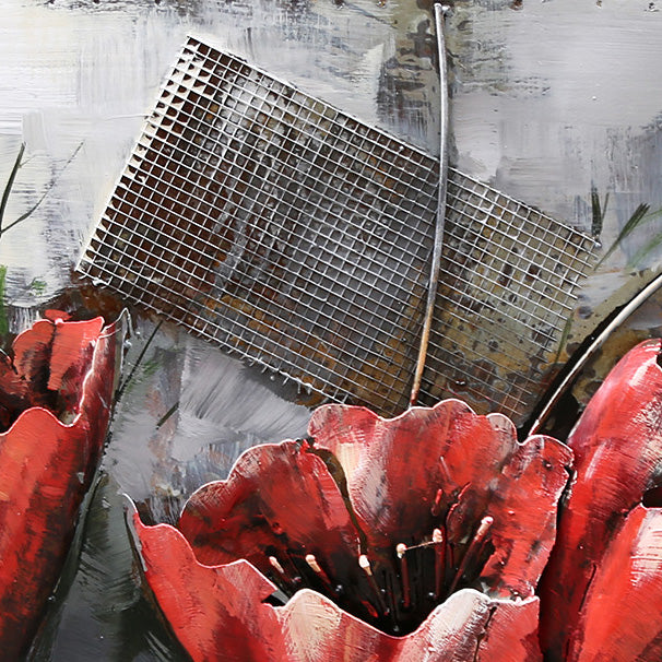 Metall-Bild mit 3D-Effekt: Rote Blumen