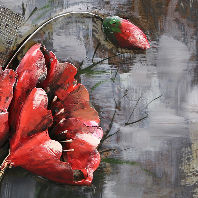 Metall-Bild mit 3D-Effekt: Rote Blumen