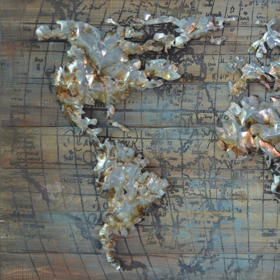 Metall-Bild mit 3D-Effekt: Weltkarte