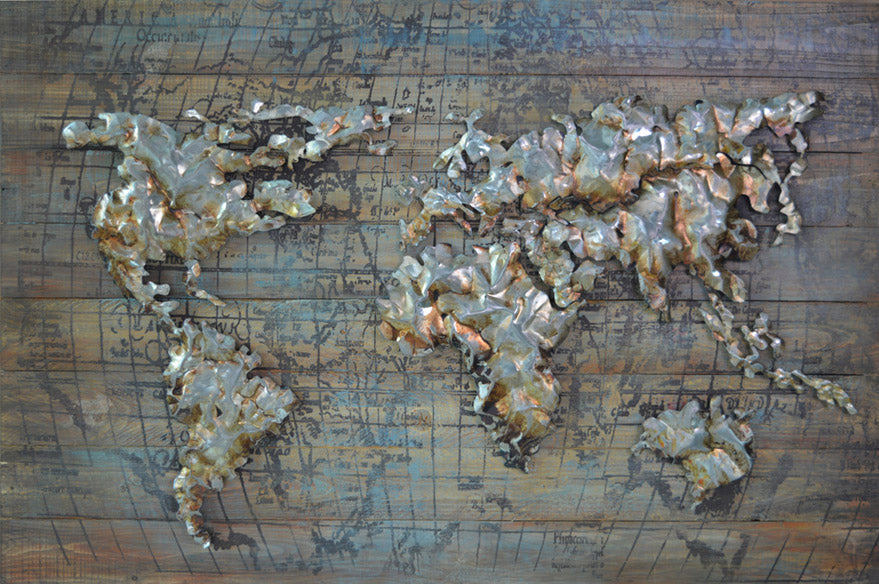 Metall-Bild mit 3D-Effekt: Weltkarte