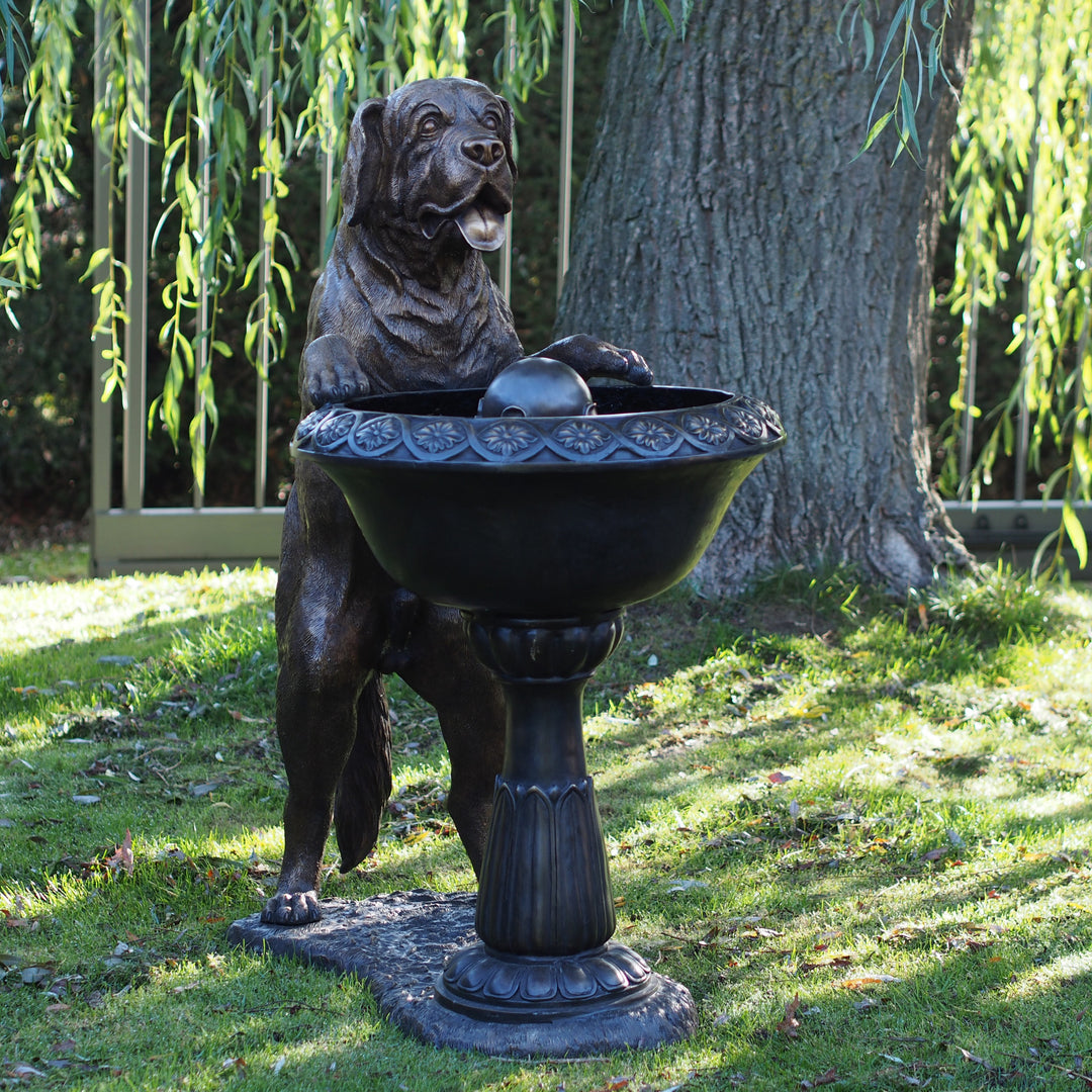 Bronzeskulptur: Hund am Springbrunnen