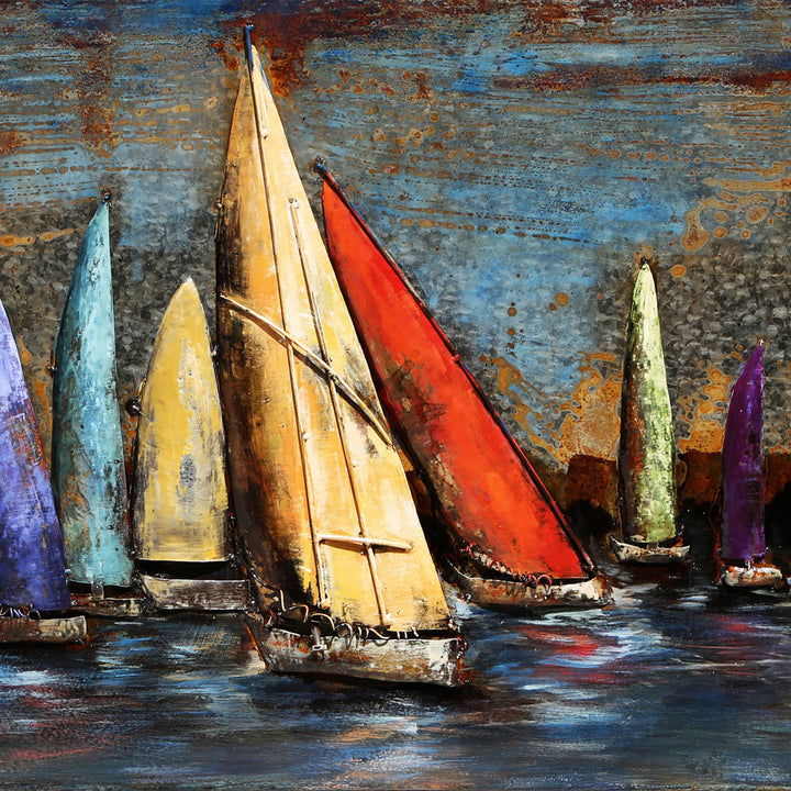 Metall-Bild mit 3D-Effekt: Segelboote