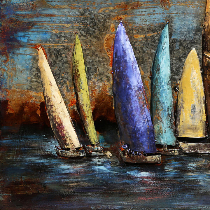 Metall-Bild mit 3D-Effekt: Segelboote