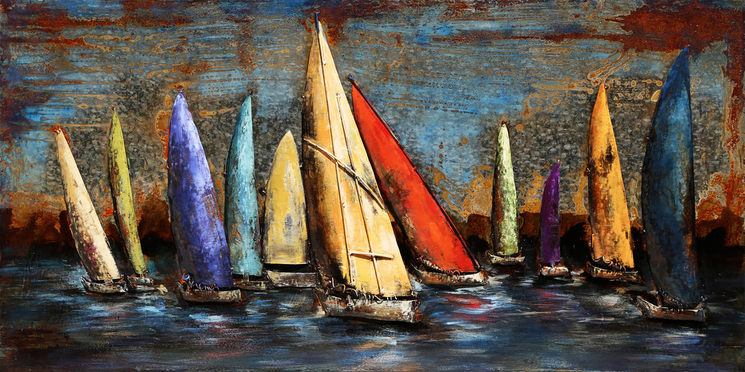 Metall-Bild mit 3D-Effekt: Segelboote