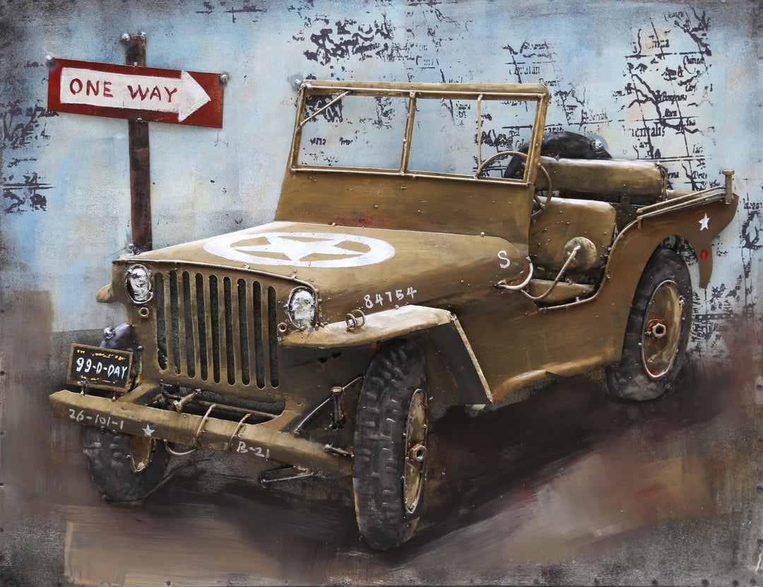 Metall-Bild mit 3D-Effekt: Geländewagen Willy