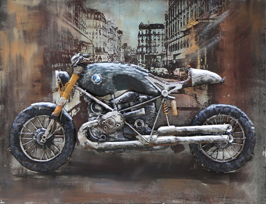 Metall-Bild mit 3D-Effekt: Motorrad