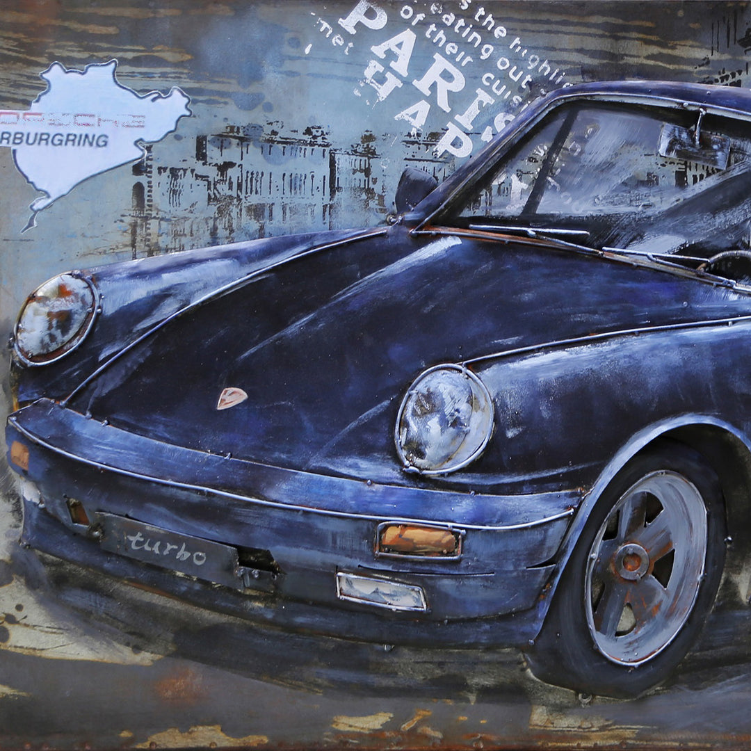 Metall-Bild mit 3D-Effekt: Sportwagen am Nürburgring