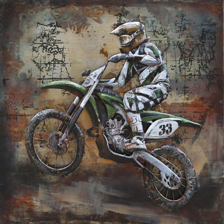 Metall-Bild mit 3D-Effekt: Motocross Crosser
