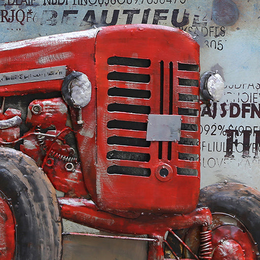 Metall-Bild mit 3D-Effekt: Roter Traktor